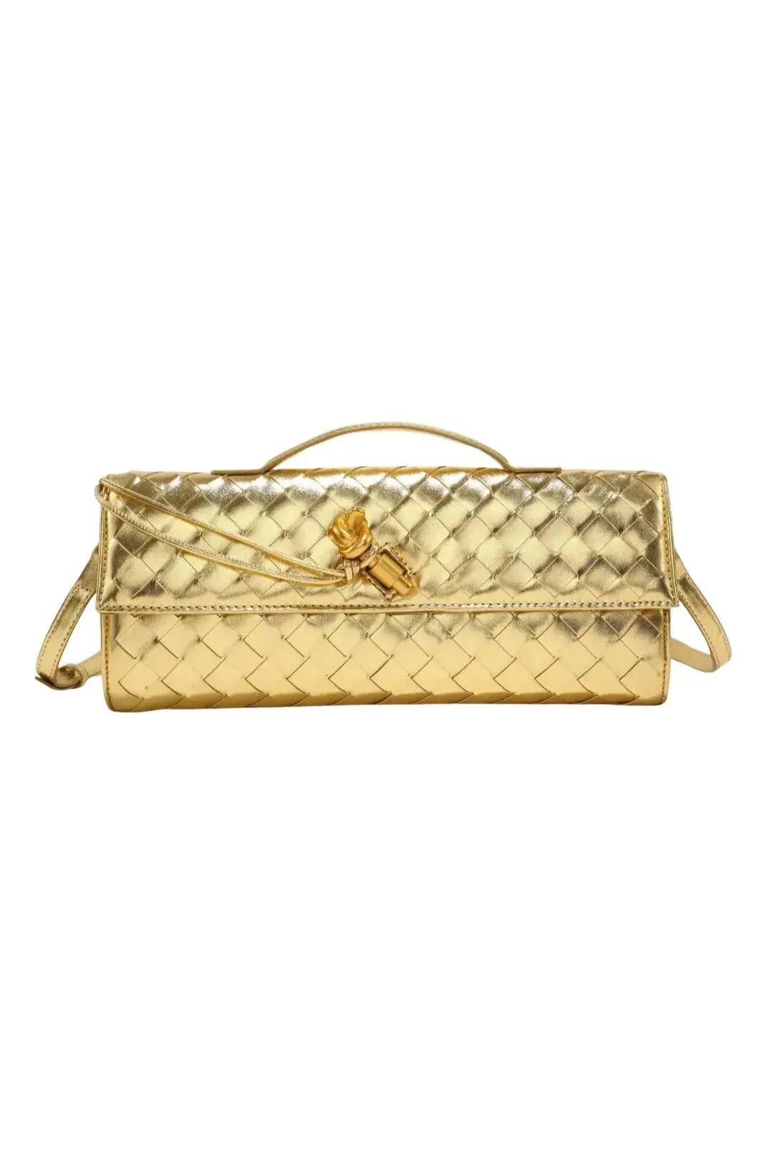 Handwoven Leather Clutch with Gold-Tone Detail